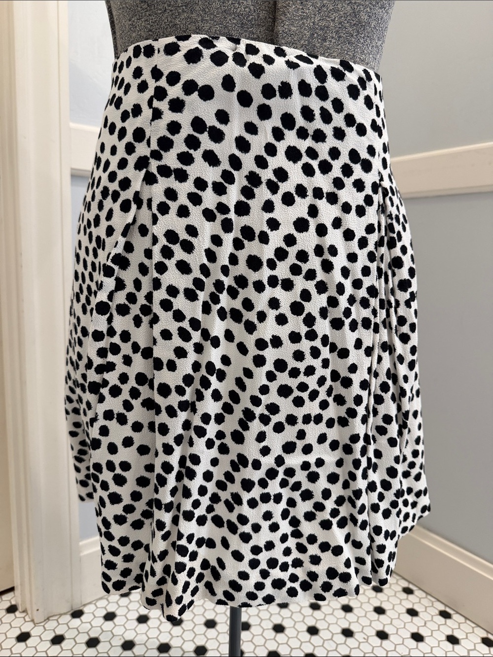 LOFT Black and White Dotted Skater Skirt